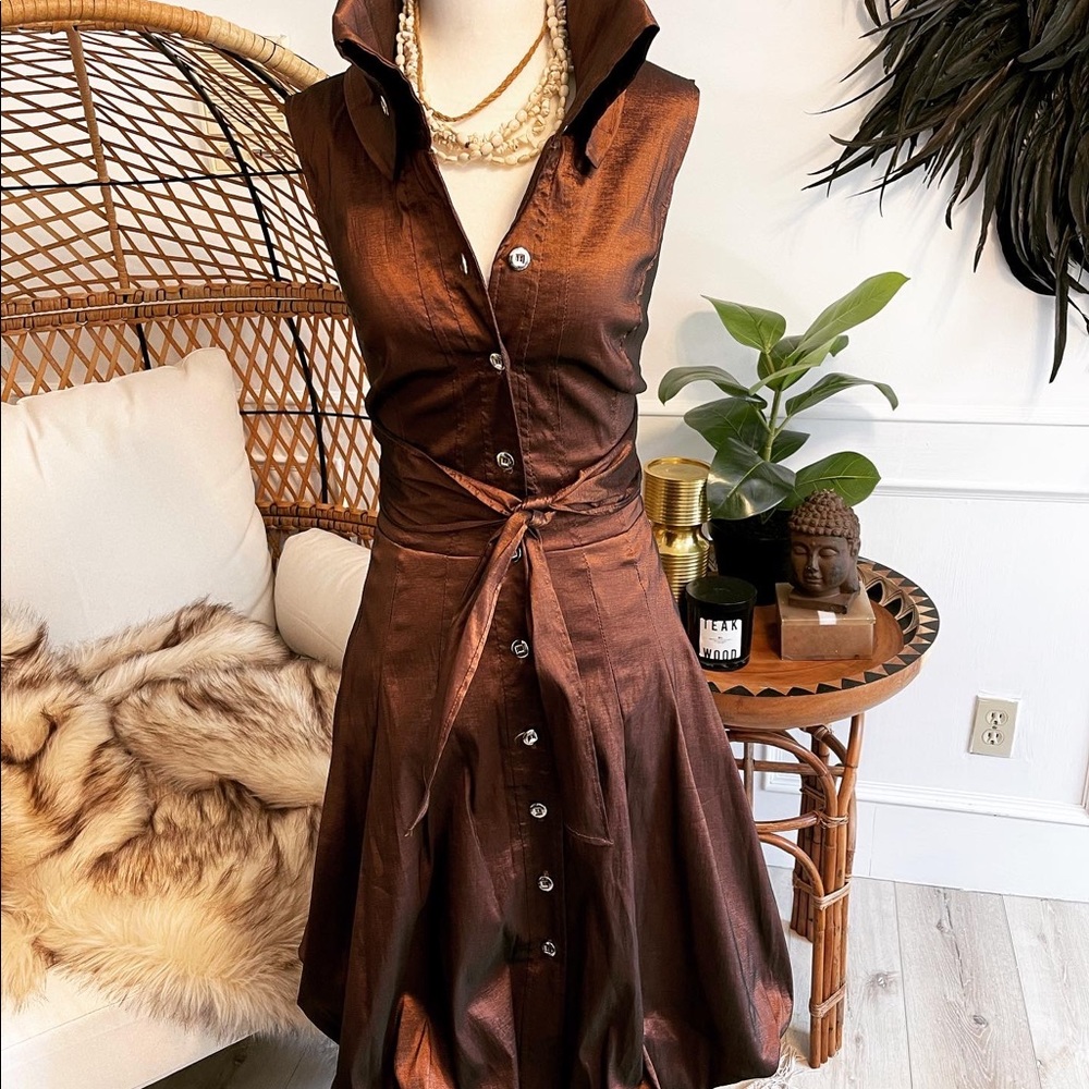 Frank Lyman Design Copper-Brown Satin Midi Dress